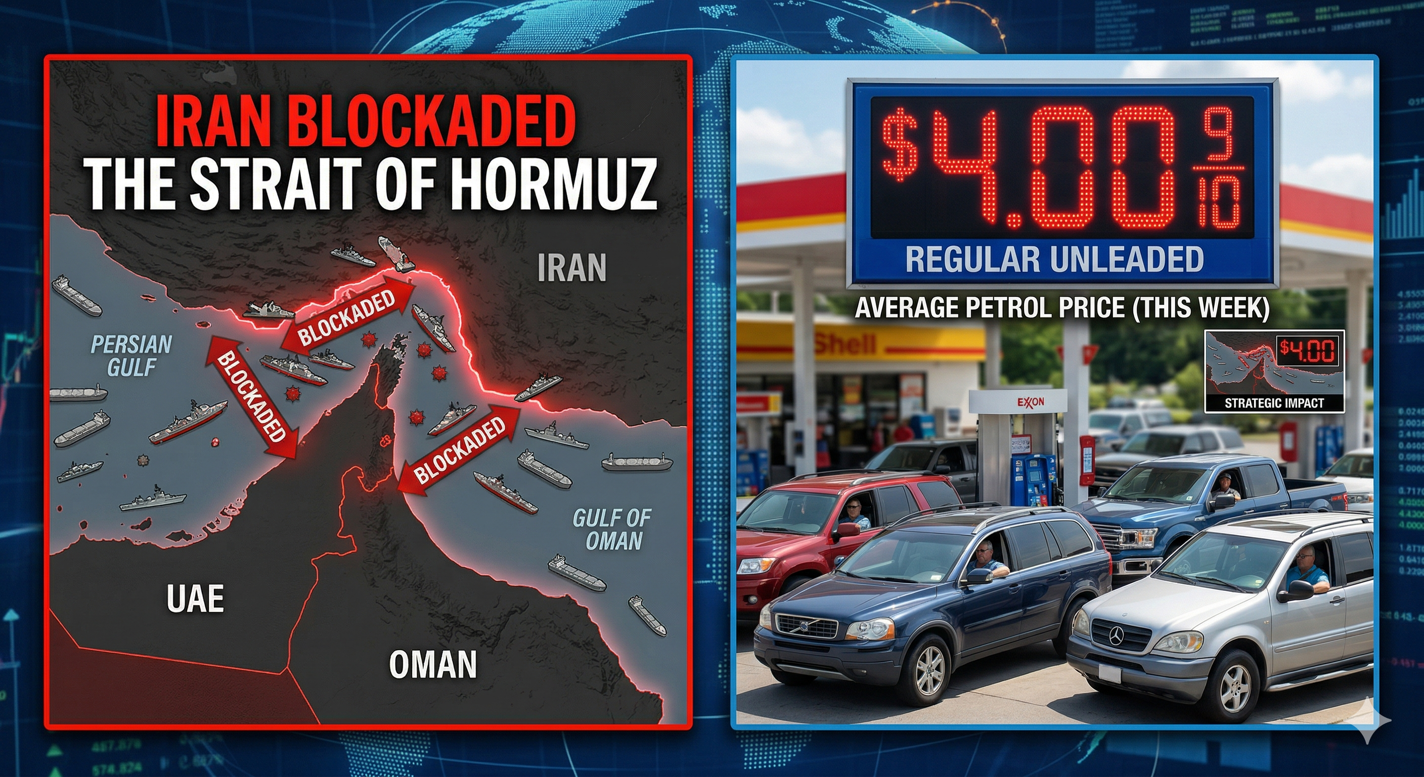 Iran blockade of the Strait of Hormuz and fuel price shock