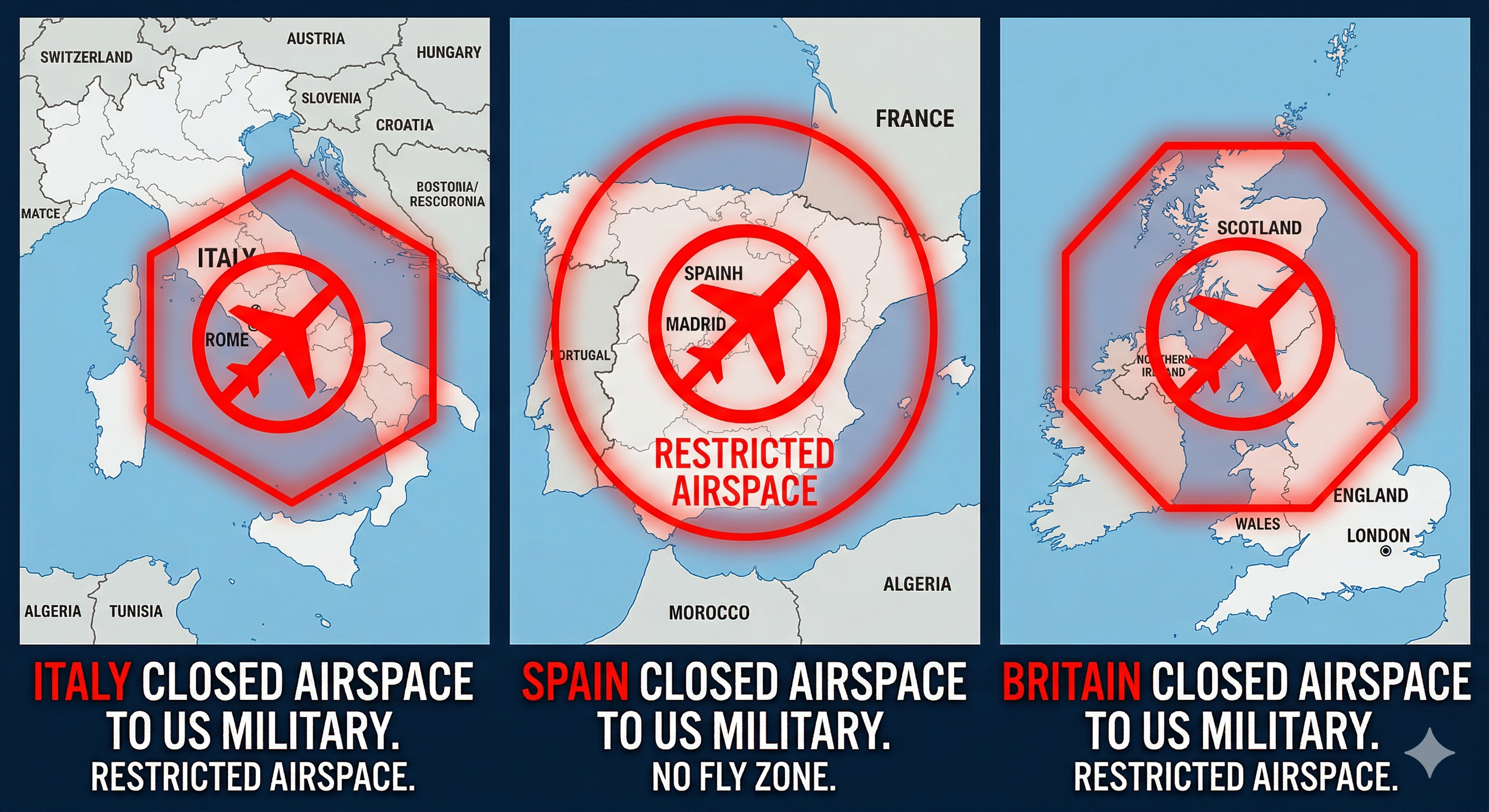 Italy Spain and Britain airspace restrictions visual
